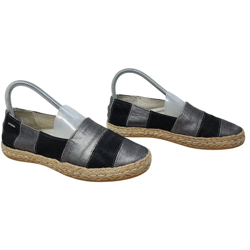 Geox Espadrille Flats 38 Women D Modesty Black Silver Metallic Sneakers Slip‎ On